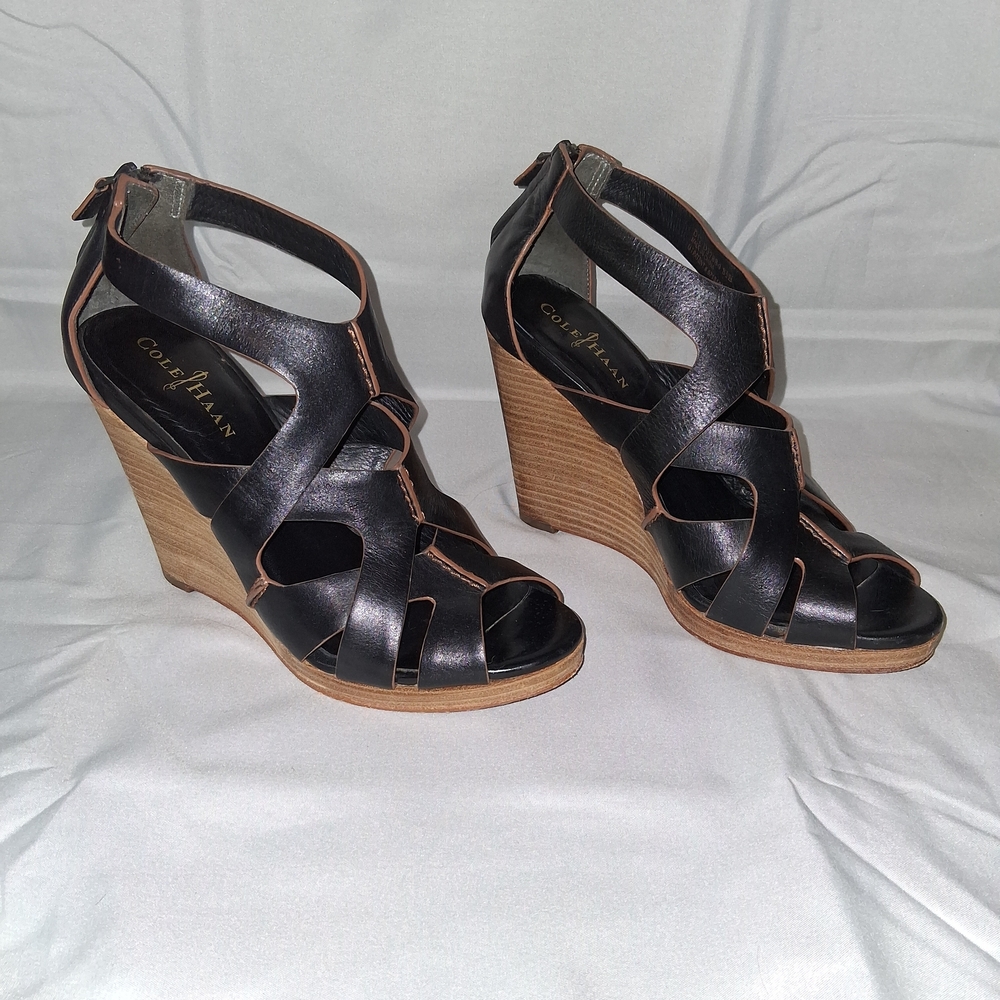 Cole Haan Women's Black and Brown Leather Wedges